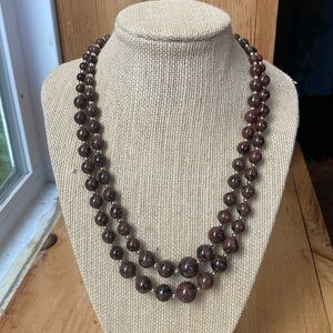 Vtg 80s Rhyolite Graduated Bead Double Strand Necklace